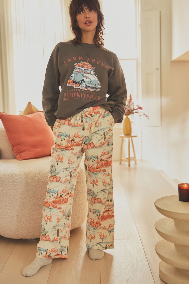 Хакі - 100% Cotton Pumpkin Sweatshirt and Flannel Pyjamas - Image 2 of 5