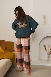 Teal Blue 100% Cotton Pumpkin Sweatshirt and Flannel Pyjamas - Image 1 of 10