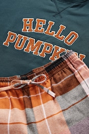 Teal Blue 100% Cotton Pumpkin Sweatshirt and Flannel Pyjamas - Image 9 of 10