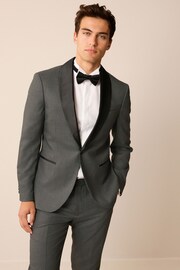 Charcoal Grey Tailored Textured Tuxedo Suit Jacket - Image 2 of 13
