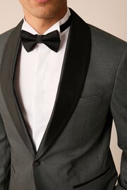 Charcoal Grey Tailored Textured Tuxedo Suit Jacket - Image 4 of 13