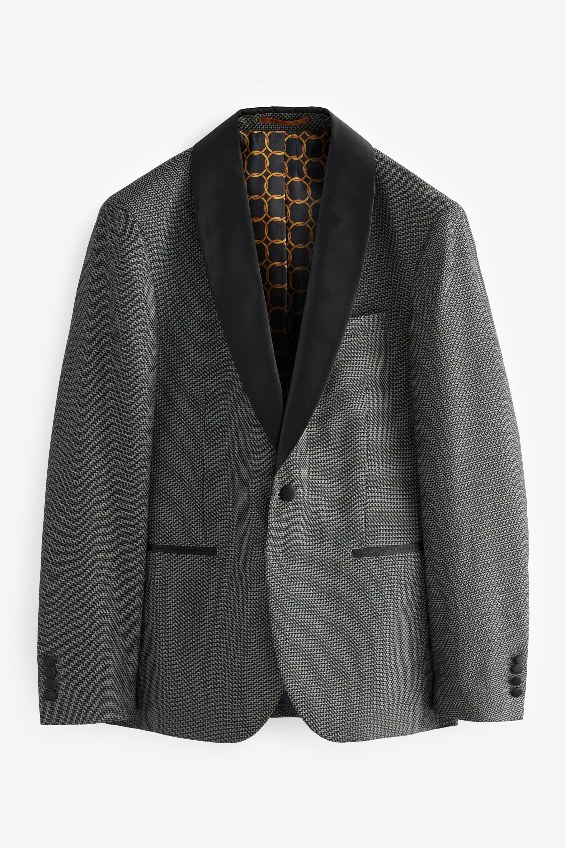 Charcoal Grey Tailored Textured Tuxedo Suit Jacket - Image 6 of 13