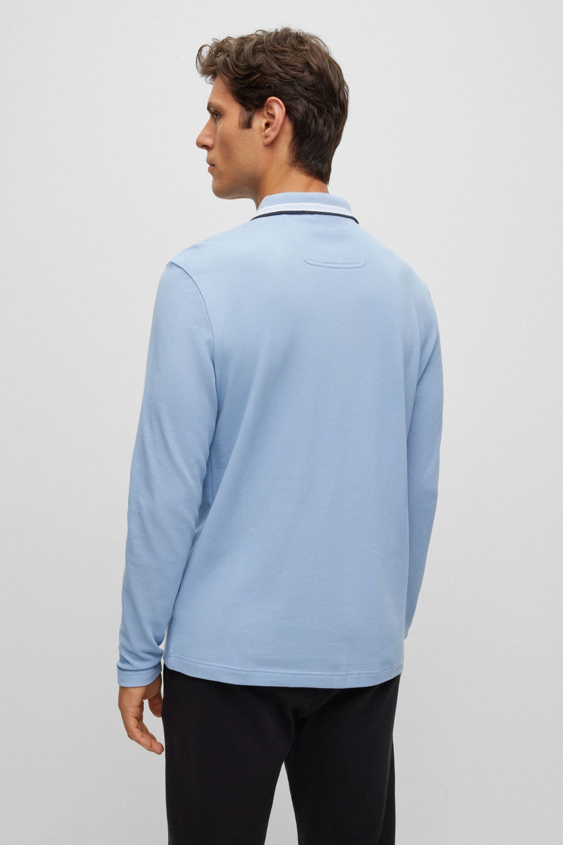 BOSS Light Blue Plisy Collar Detail Long Sleeve Polo Shirt - Image 2 of 5