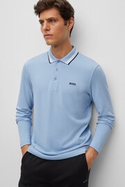 BOSS Light Blue Plisy Collar Detail Long Sleeve Polo Shirt - Image 3 of 5