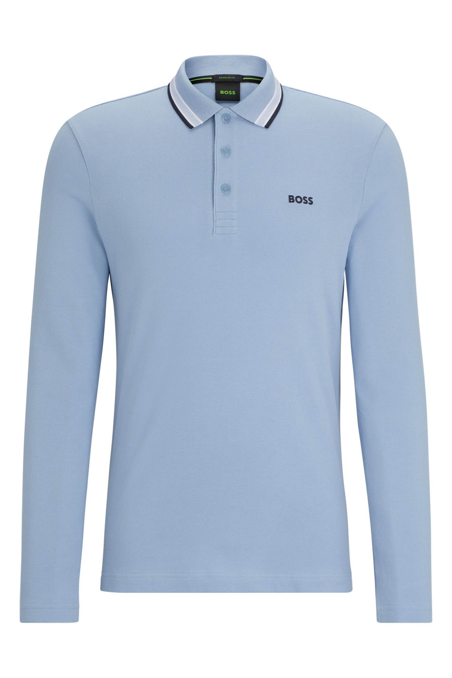 BOSS Light Blue Plisy Collar Detail Long Sleeve Polo Shirt - Image 5 of 5