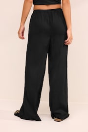 Black Tie Waist Wide Leg Trousers with Linen - Image 4 of 7