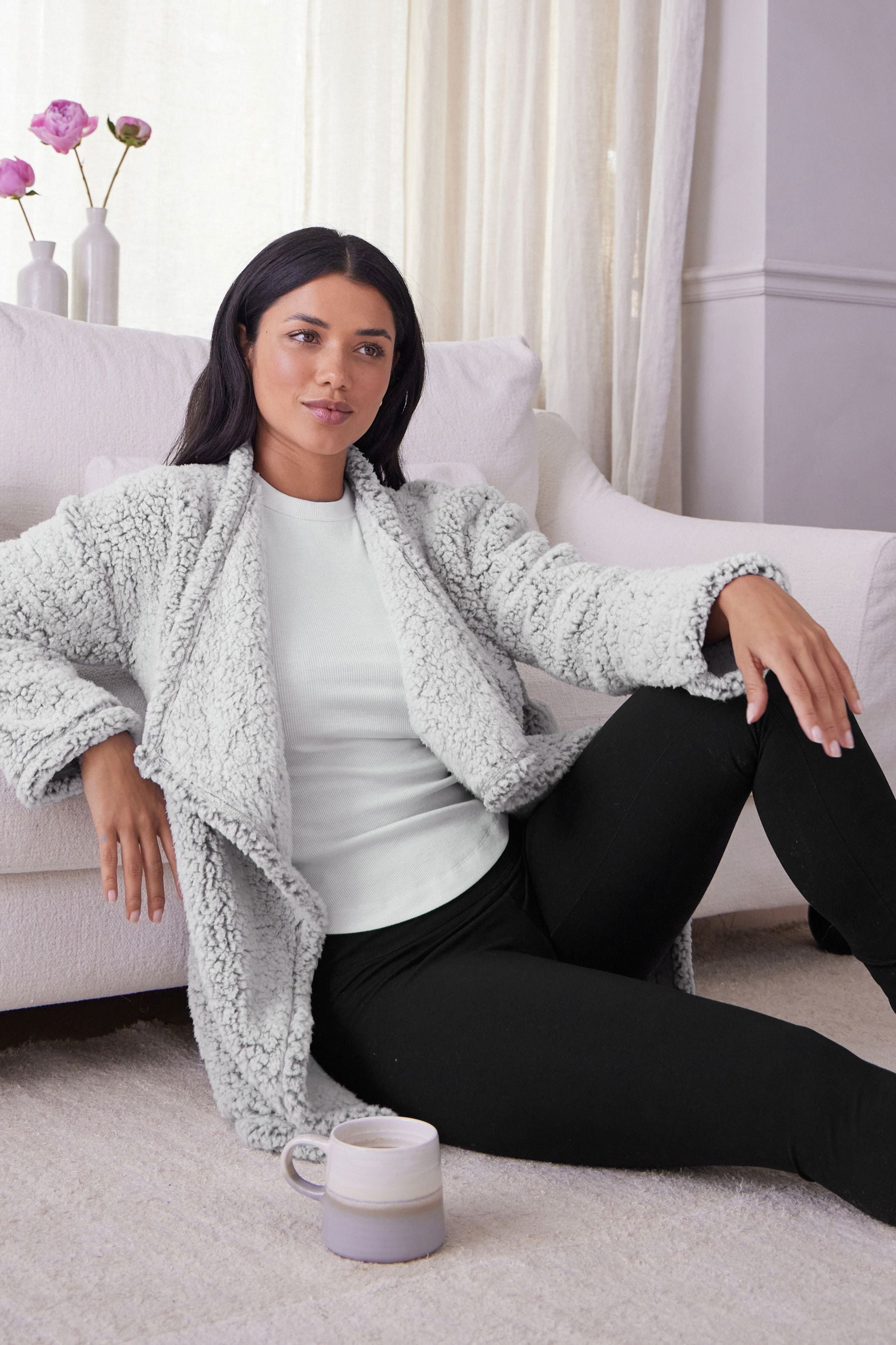Grey fleece cardigan hot sale