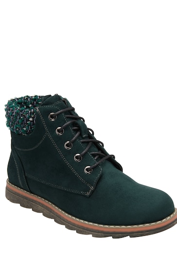Lotus Green Lace-Up Ankle Boots