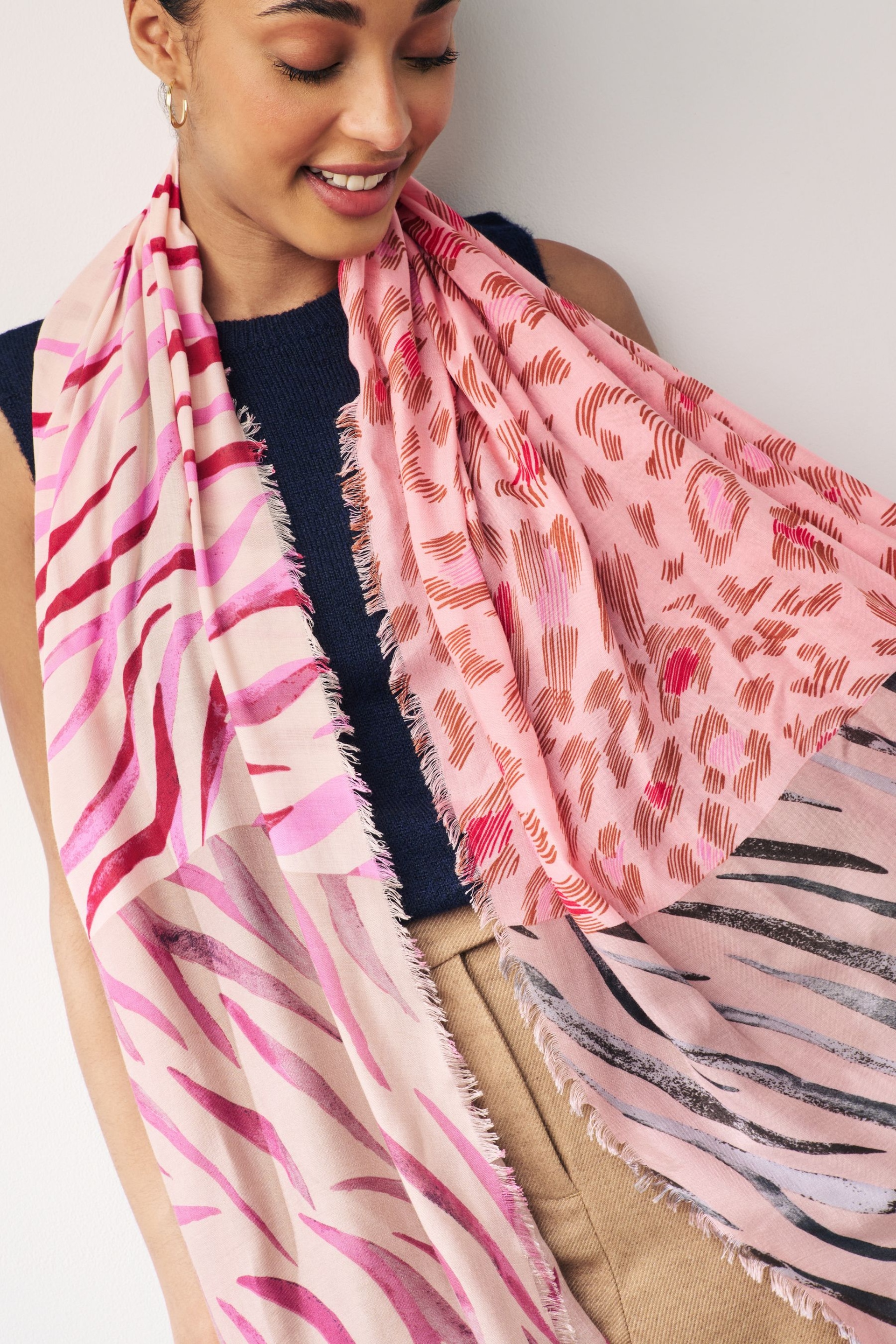 Pink Animal Spliced Lightweight Scarf - Image 2 of 5