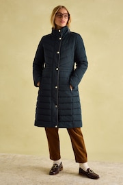 Joules Cherington Navy Showerproof Longline Padded Coat with Faux Fur Hood - Image 3 of 8