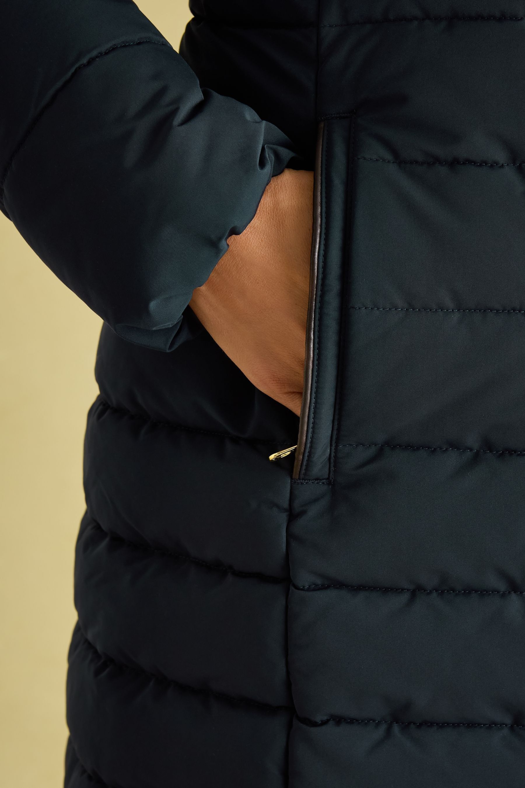 Joules Cherington Navy Showerproof Longline Padded Coat with Faux Fur Hood