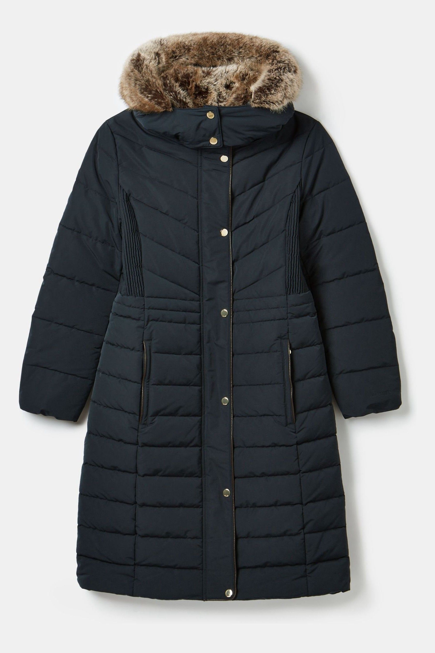 Buy Joules Cherington Navy Showerproof Longline Padded Coat with Faux Fur Hood from Next Luxembourg