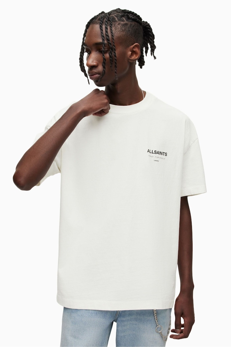 AllSaints White Underground Crew 100% Cotton T-Shirt - Image 1 of 7