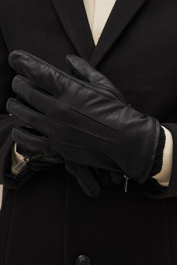 Black Biker Leather Gloves
