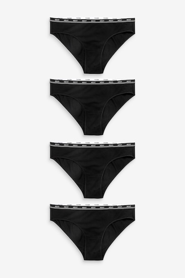 Black Bikini Cotton Rich Logo Knickers 4 Pack
