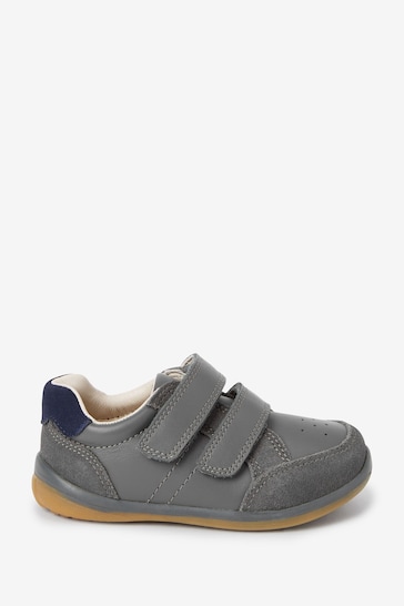 Grey Standard Fit (F) Touch Fastening Leather First Walker Baby Shoes