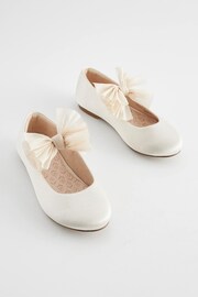 Ivory Cream Bow Stain Resistant Satin Bridesmaid Ballet Shoes - Image 2 of 7