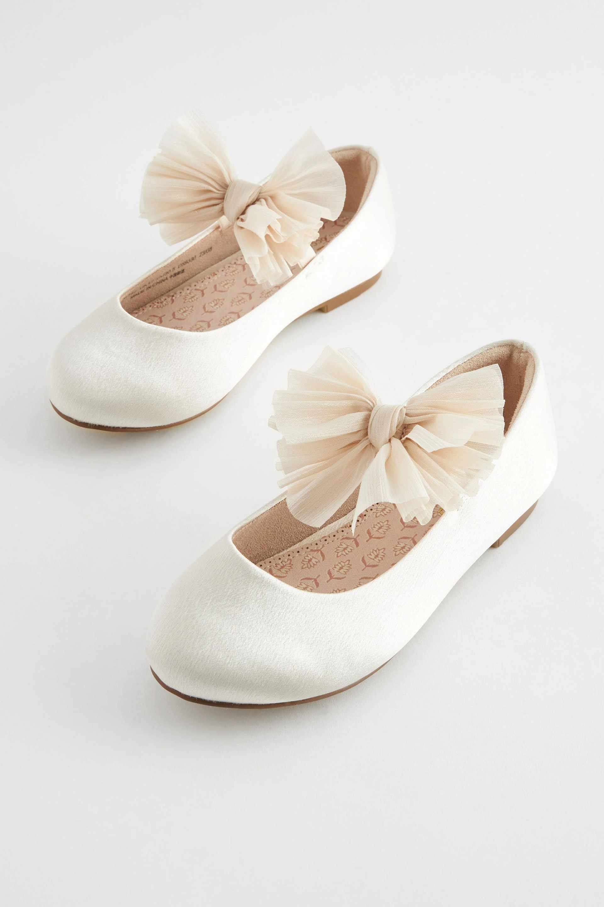 Ivory Cream Bow Stain Resistant Satin Bridesmaid Ballet Shoes - Image 4 of 7