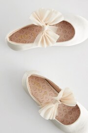 Ivory Cream Bow Stain Resistant Satin Bridesmaid Ballet Shoes - Image 5 of 7