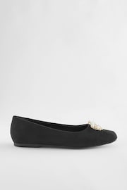 Black Forever Comfort® Square Toe Bow Trim Ballerinas - Image 3 of 9