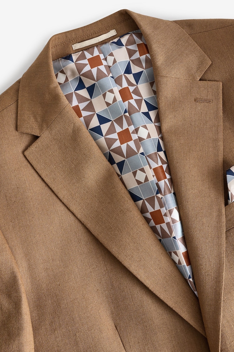 Rust Brown Linen Tailored Fit Suit: Jacket - Image 8 of 11