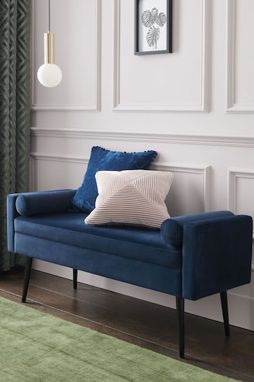 Opulent Velvet Dark Navy Blue Rosie Upholstered Ottoman Bench