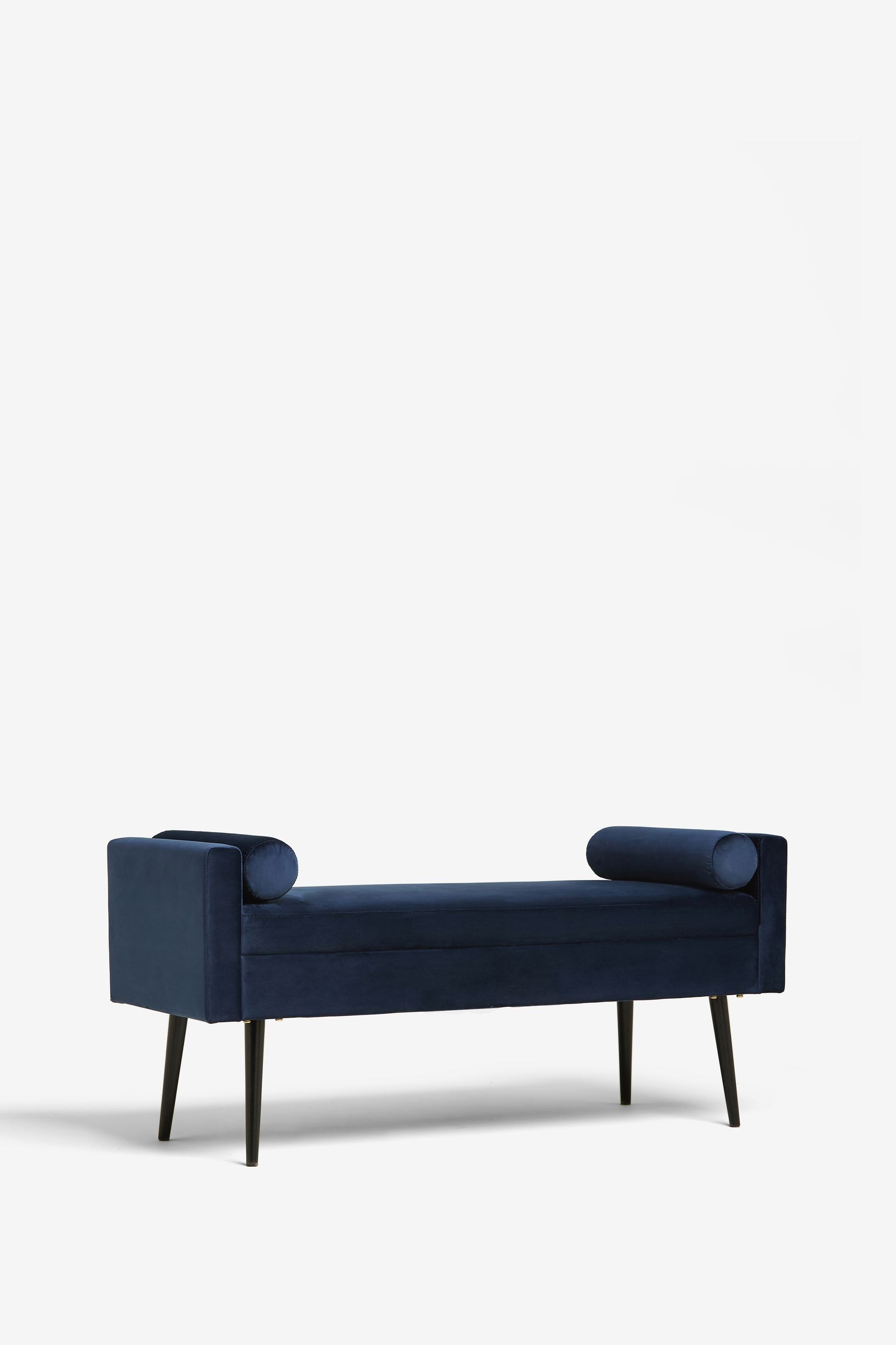 Navy upholstered store bench