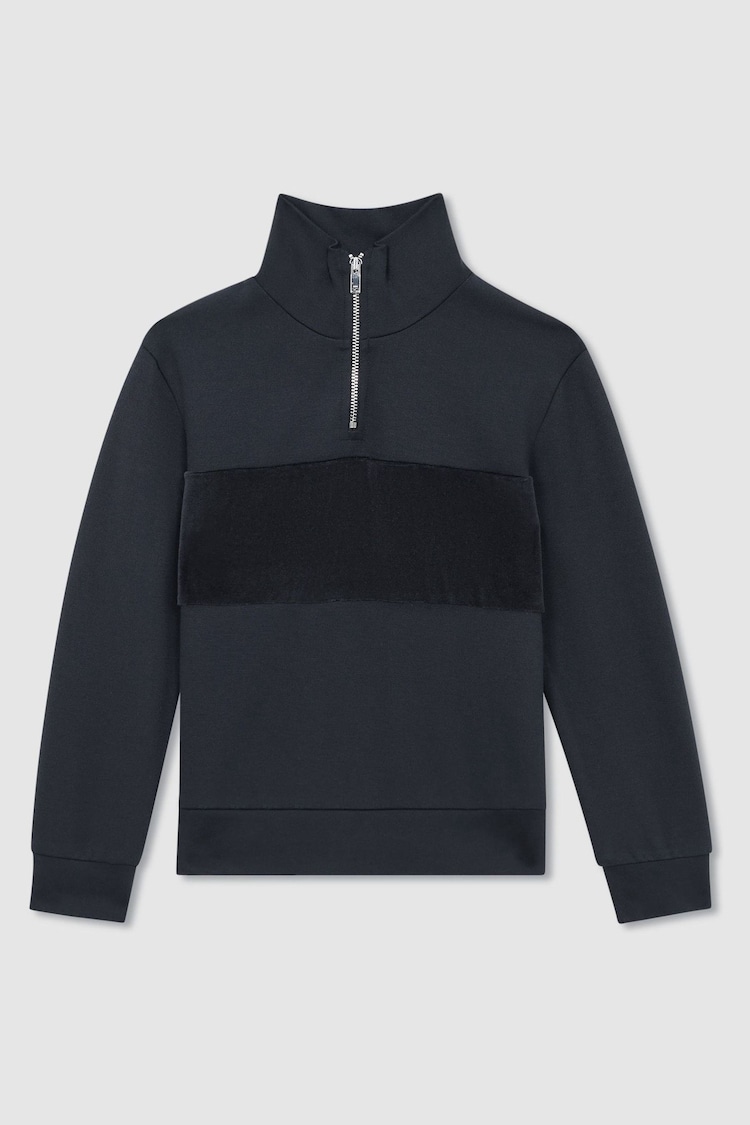 Reiss Navy Selin Slim Fit Half-Zip Funnel Neck Velour Sweatshirt - Image 2 of 5