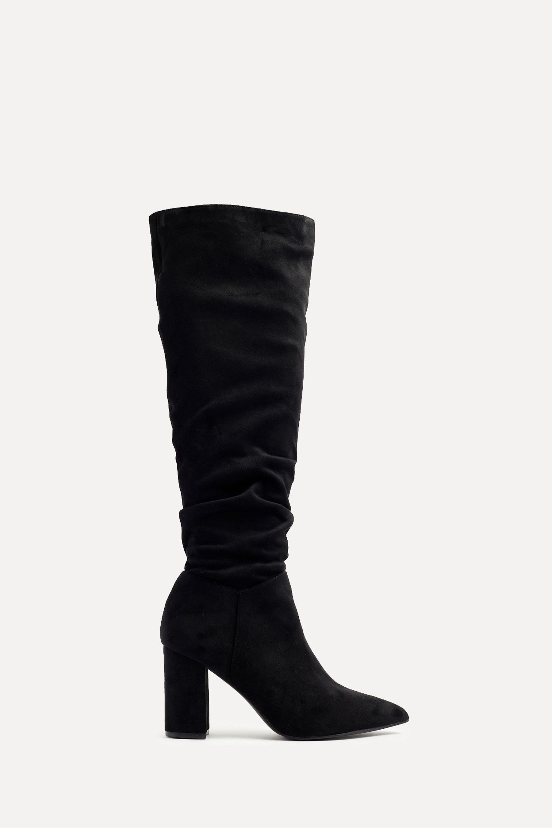 Buy Linzi Black Nina Faux Suede Block Heel Knee High Ruched Boots With Pointed Toe from Next Canada