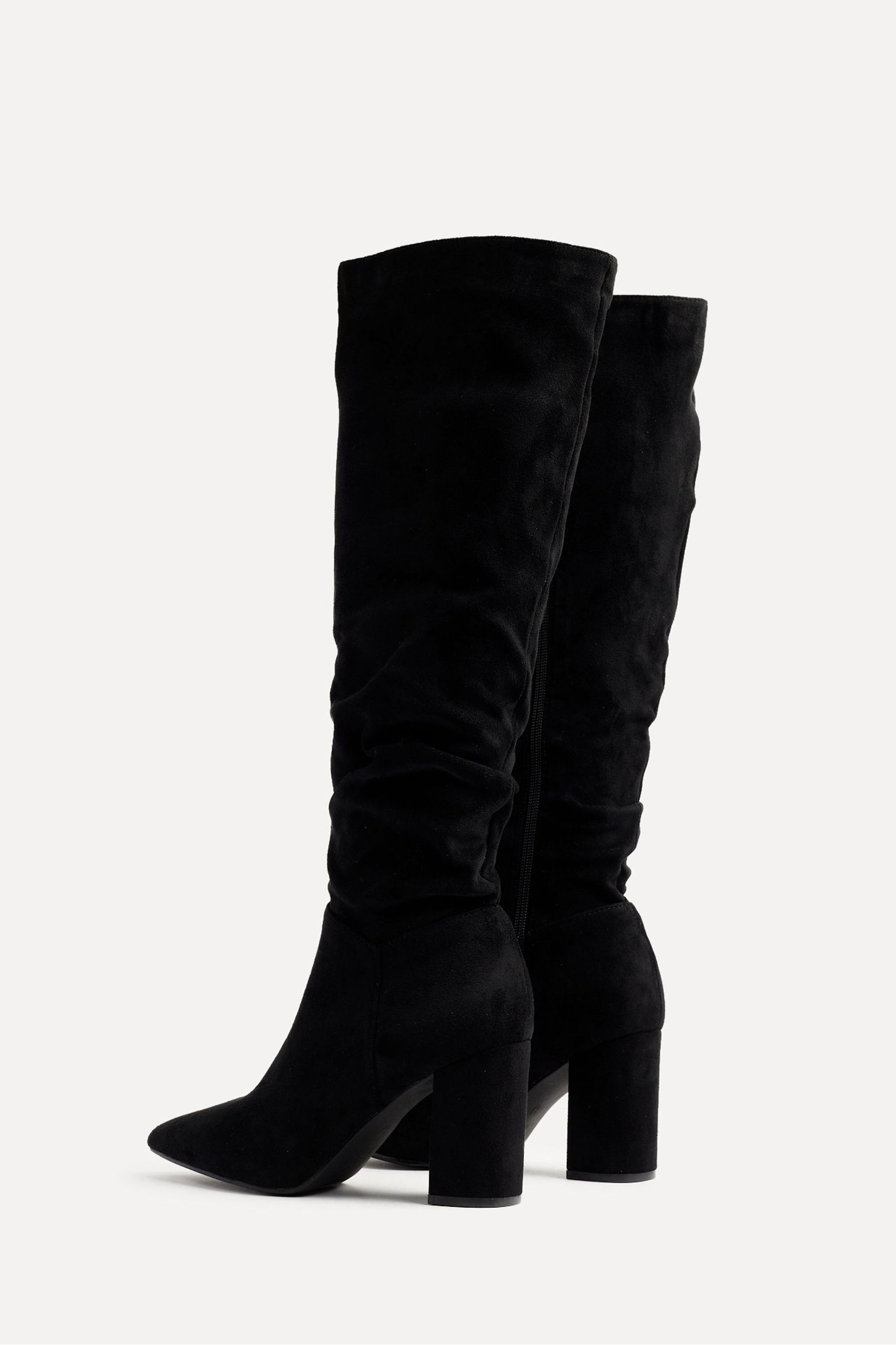 Buy Linzi Black Nina Faux Suede Block Heel Knee High Ruched Boots With Pointed Toe from Next Canada
