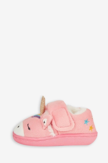 JoJo Maman Bébé Pink Girls' Unicorn Easy On Slippers