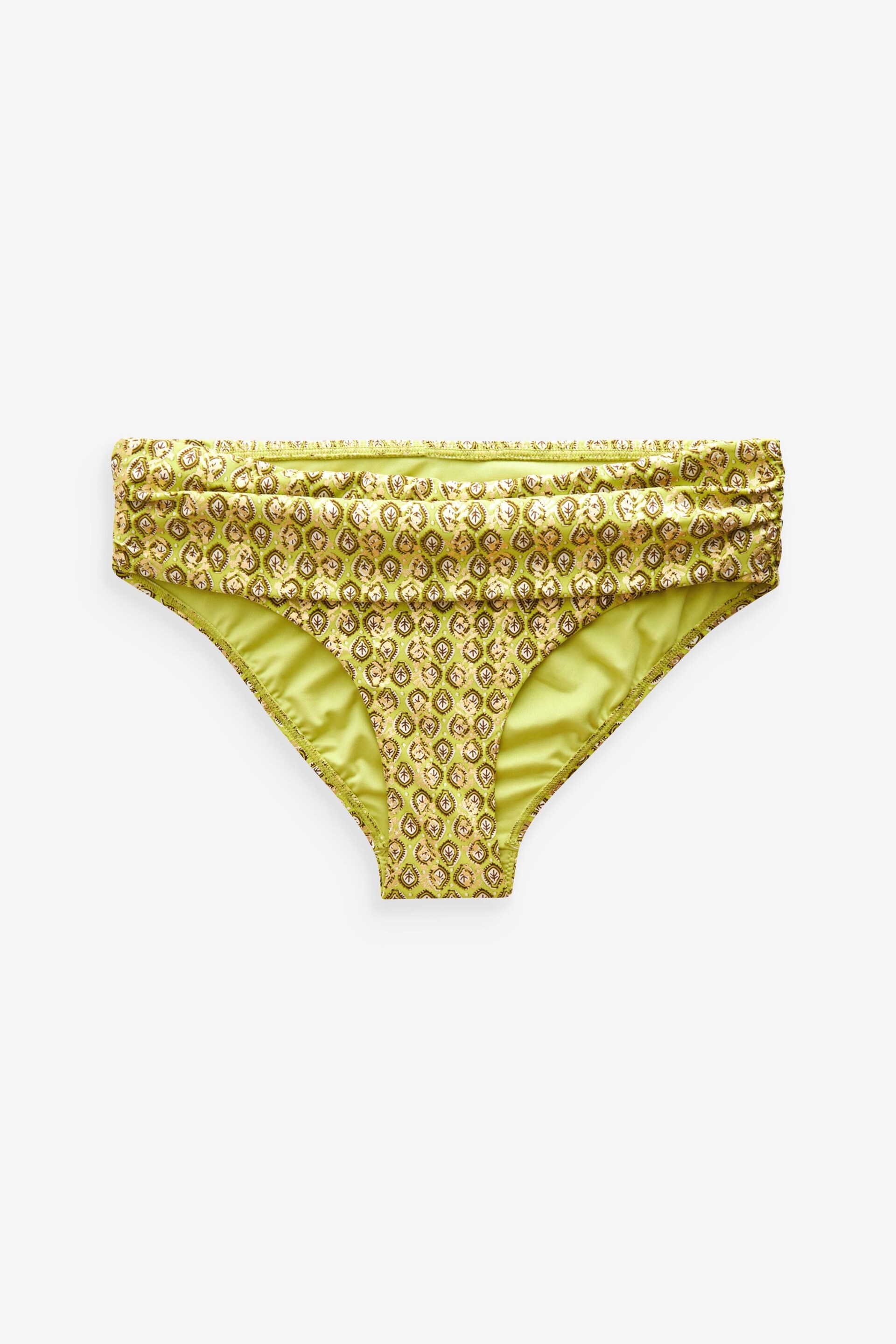 Lime Green Foil Woodblock Roll Top Bikini Bottoms - Image 6 of 7