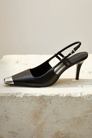 Black Premium Leather Metal Chisel Toe Slingback Heel Shoes - Image 3 of 8