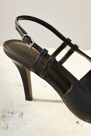 Black Premium Leather Metal Chisel Toe Slingback Heel Shoes - Image 8 of 8