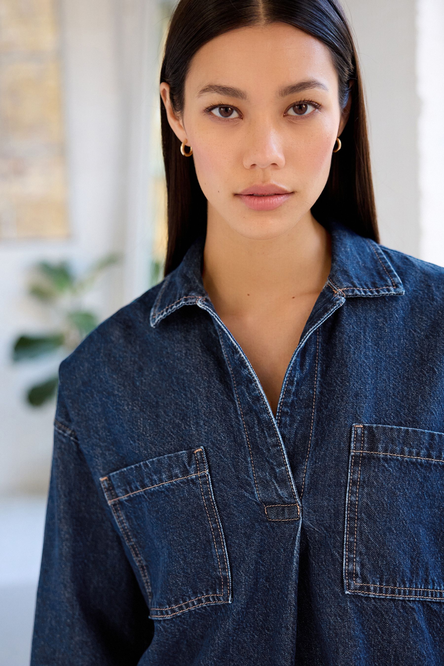 Womens denim pullover shirt top