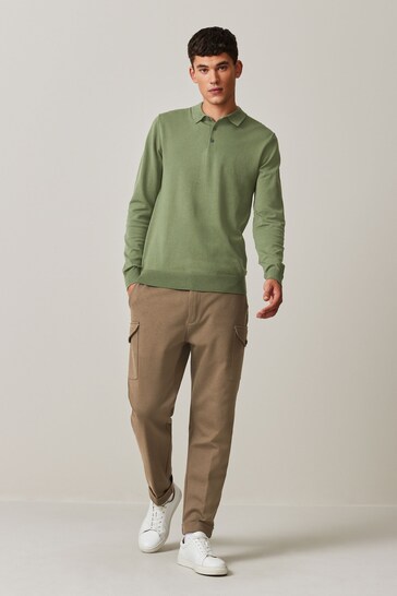 Olive Green Regular Knitted Long Sleeve Polo Shirt
