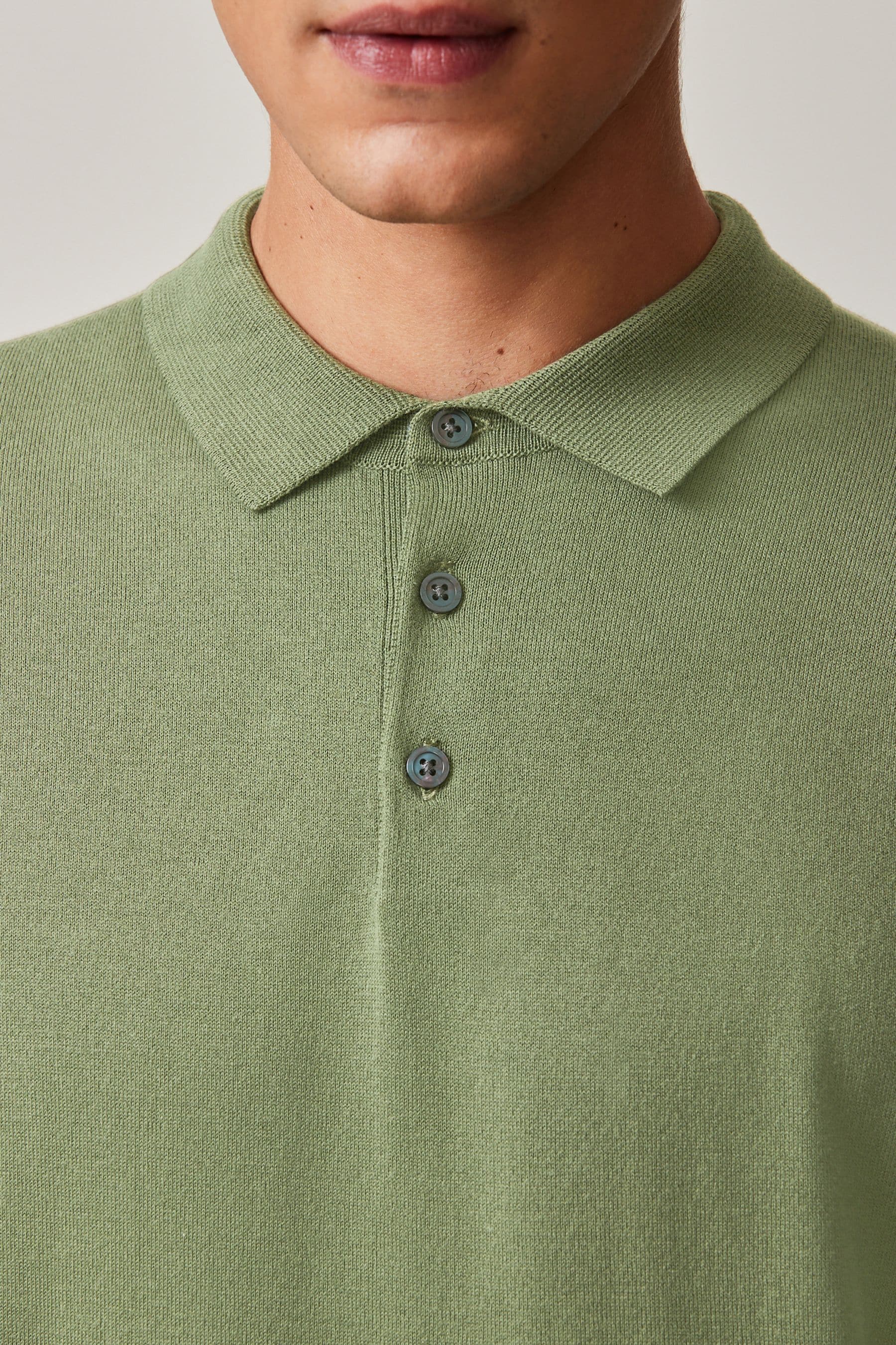 Olive Green Regular Knitted Long Sleeve Polo Shirt