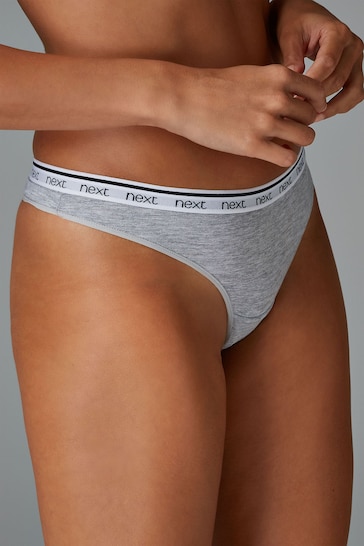 White/Black/Grey Thong Cotton Rich Logo Knickers 4 Pack