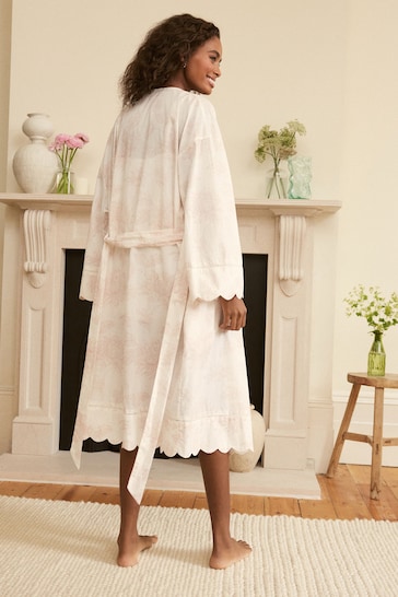 Laura Ashley Cream Stratton Floral Print Cotton Wrap Robe