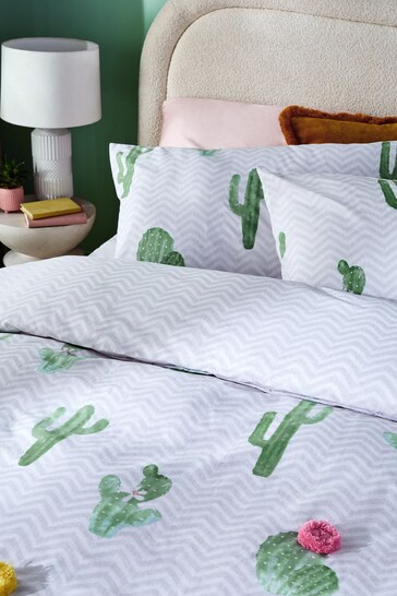 Multi Cactus Pom Pom Bedding Duvet Cover and Pillowcase Set