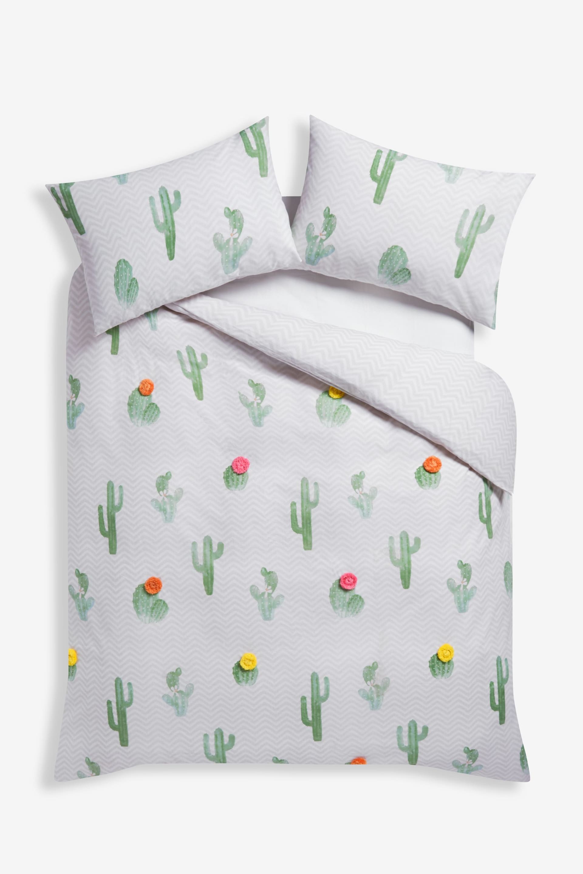 Multi Cactus Pom Pom Bedding Duvet Cover and Pillowcase Set - Image 4 of 4