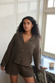 Chocolate Brown Waffle Button Through Short Set Pyjamas - Image 2 of 9