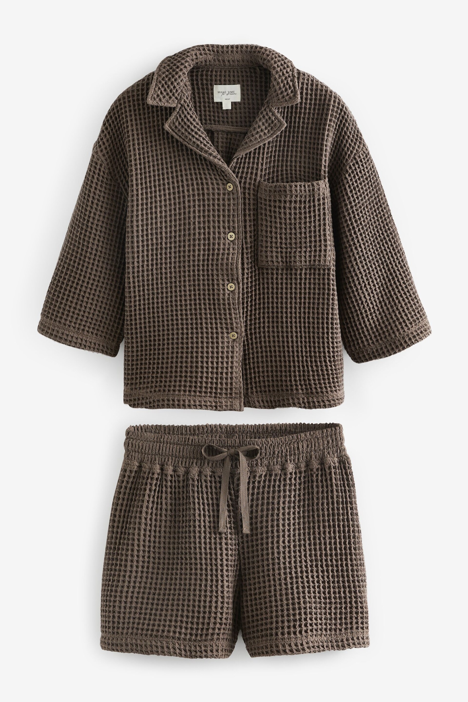 Chocolate Brown Waffle Button Through Short Set Pyjamas - Image 6 of 9