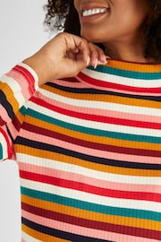 JoJo Maman Bébé Multi Stripe Ribbed Jersey Polo Neck Top - Image 4 of 4