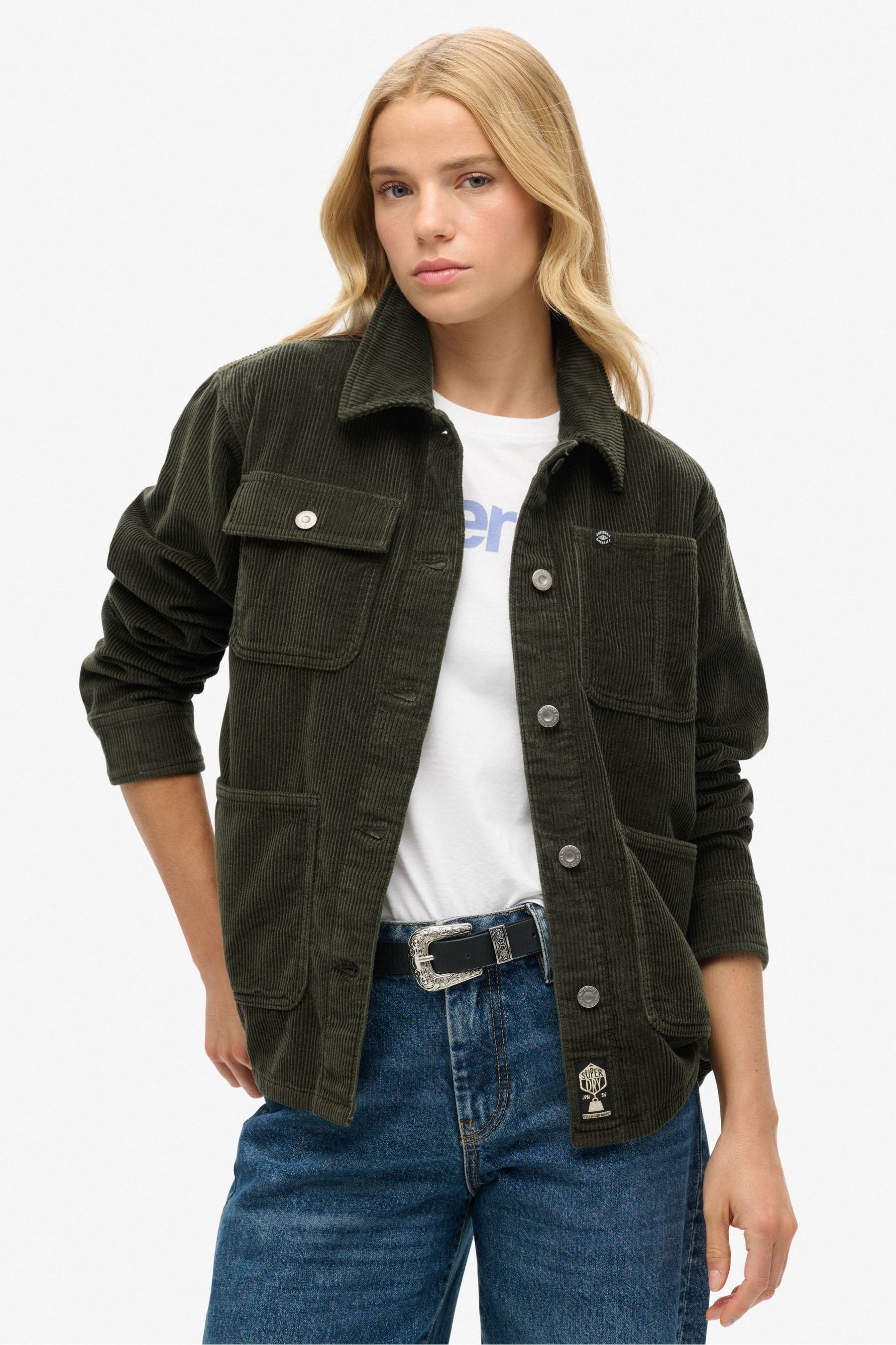 Superdry Army Khaki 100 Cotton Corduroy Chore Jacket 12 Womens