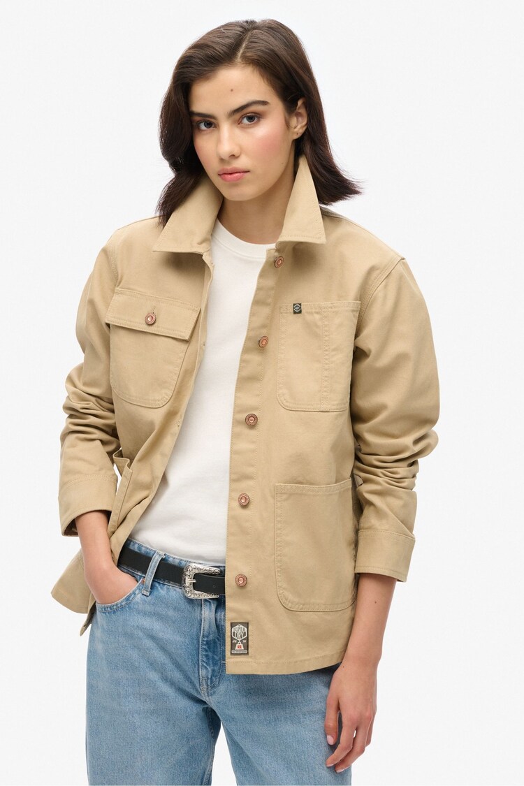 Superdry Canyon Beige Emb Chore Jacket - Image 1 of 6