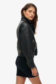 Superdry Black Studded Leather Biker Jacket - Image 2 of 5