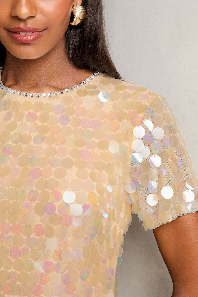 Lipsy Cream Sequin Premium Sequin T Shirt Mini Dress - Image 2 of 4