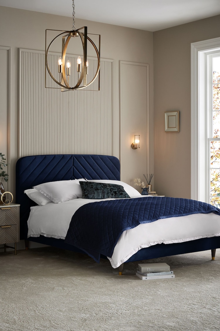 Soft Velvet Navy Blue Valencia Upholstered Bed Frame - Image 1 of 5