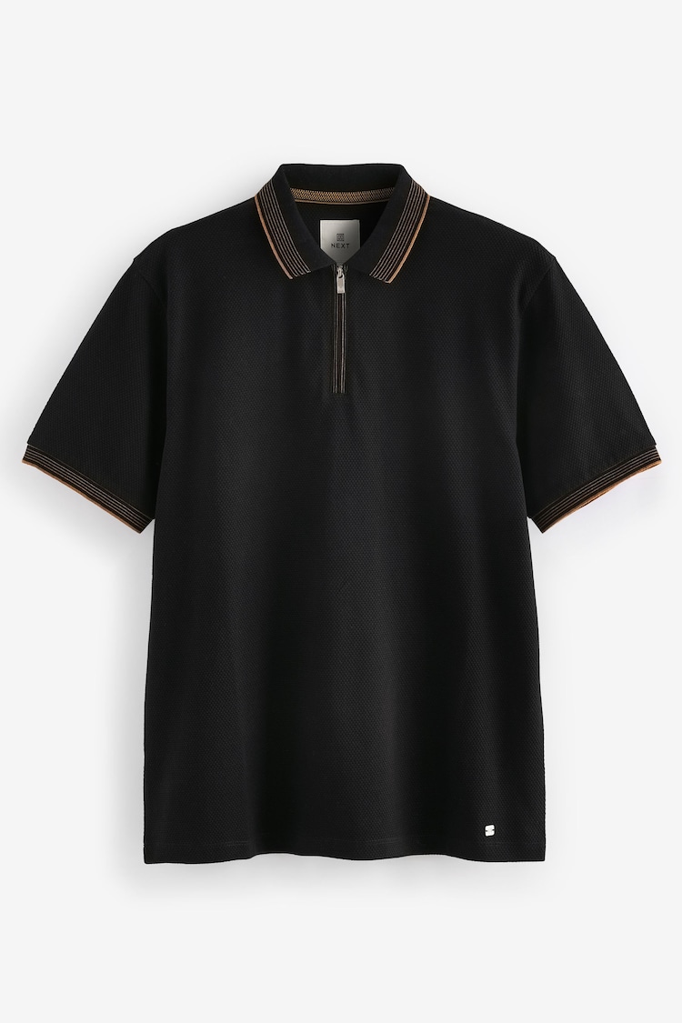Black Gold Tipped Short Sleeve Textured Polo Shirt - Image 1 of 3